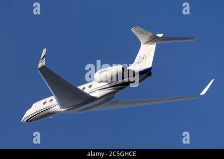 Gulfstream Aerospace G650ER Ultra Long Range Business Jet Flugzeug N650GA Abflug Avalon Flughafen. Stockfoto