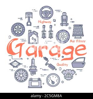 Vektorlinie rund Banner mit Text Garage Stock Vektor