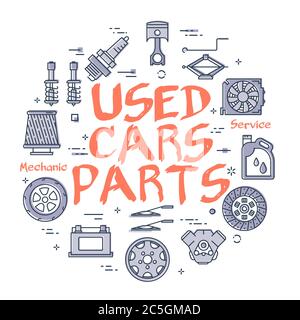 Vektor Linie rund Banner von Gebrauchtwagen Teile Stock Vektor