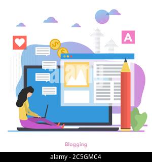 Vektor-Quadrat Konzept der Blogging flache Illustration Stock Vektor
