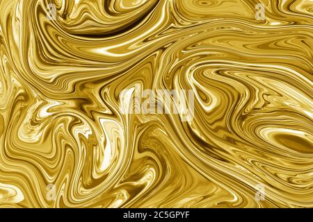 Flüssiges Marmor-Textur-Design, goldener Marmor, glänzende oder metallische Oberfläche. Hochauflösende lebendige abstrakte digitale Farbe Design Hintergrund. Stockfoto