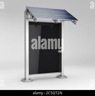 3d-Rendering von vertikalen leeren Plakatwand mit Solarpanel, Clipping-Pfad enthalten Stockfoto