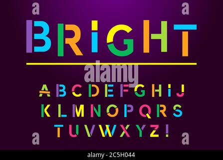 Helle Schrift Mit Modernem Alphabet. Farbe für Großbuchstaben auf dunklem Hintergrund. Typografie urban style Fonts für Technologie, digital, Film Logo Design. vecto Stock Vektor