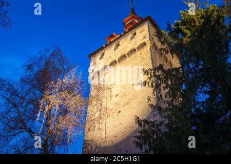 Stadtmauer Turm in Luzern. Luzern, Schweiz. Stockfoto