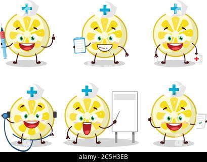 Arzt Beruf Emoticon mit Zitronenscheibe Cartoon-Charakter Stock Vektor