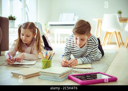 Teen Schüler studieren zu Hause während Coronavirus Quarantäne Stockfoto