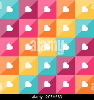 Geometrisches Muster mit Rautenelementen und Herzen. Farbenfroher abstrakter Vektorhintergrund Stock Vektor