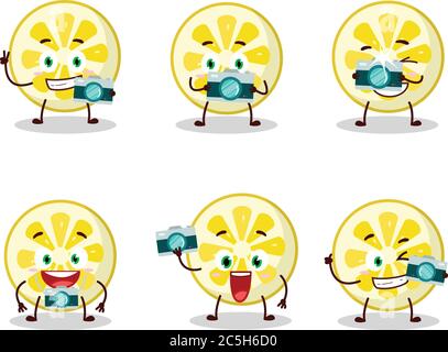 Fotograf Beruf Emoticon mit Zitrone Scheibe Cartoon-Charakter Stock Vektor