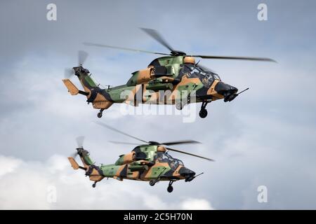 Zwei Eurocopter Tiger ARH Armed Aufklärungshubschrauber der australischen Armee. Stockfoto