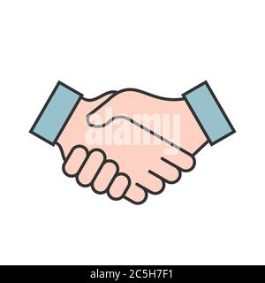 Farbsymbol für Handshake. Zusammenarbeit, Freundschaft, Vertrag, Partnerschaft, Vertragskonzept. Grußgeste. Machen Sie ein gutes Geschäft. Allianz. Vektor Stock Vektor
