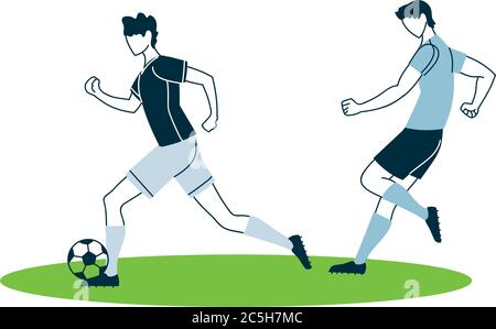 Spieler Männer mit Ball-Design, Fußball Fußball Sport Hobby Wettbewerb und Spiel Thema Vektor-Illustration Stock Vektor