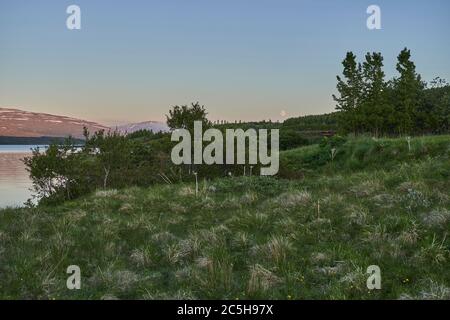 Sommernacht am Lagarfljot See in Ostisland Stockfoto