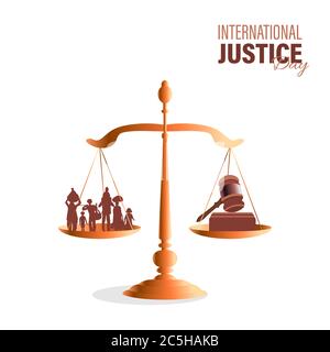 vektor-Illustration für den internationalen Tag der Justiz am 17. Juli beobachtet. Poster, Karte oder Banner-Design. Stock Vektor