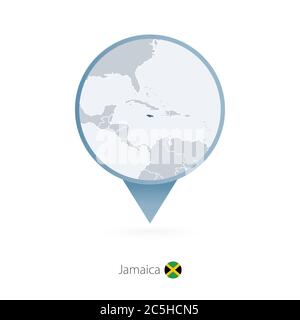 Kartenstecknadel mit detaillierter Karte von Jamaika und den Nachbarländern. Stock Vektor