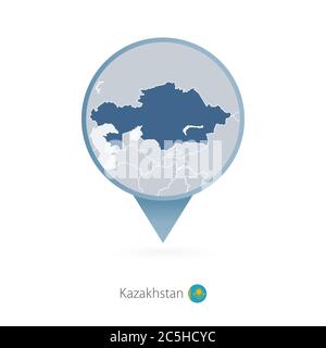 Kartennadel mit detaillierter Karte von Kasachstan und den Nachbarländern. Stock Vektor