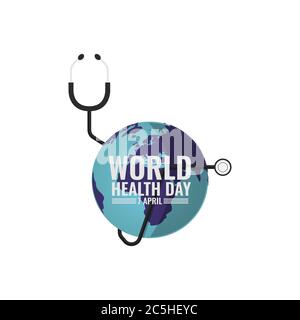 Hintergrund des Weltgesundheitstages. Konzept des Weltgesundheitstages. Vektorgrafik mit Stethoskop und Erde Stock Vektor