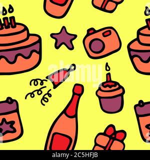 Geburtstag bunte Muster. Handgezeichnete Elemente für Print und Digital. Stock Vektor