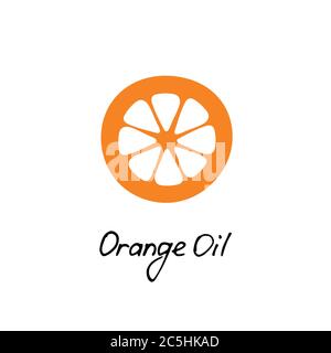 Orangefarbenes Öl-Logo für kosmetisches Design. Obstschild. Zitruszeichen. Vektorgrafik. Stock Vektor