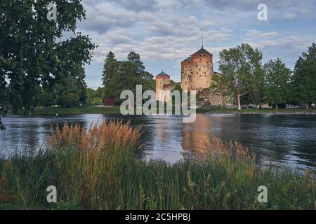 Olavinlinna Festung Burg eine der berühmtesten und alten Wahrzeichen in Finnland, Savonlinna. Stockfoto