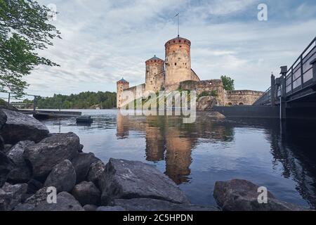 Olavinlinna Festung Burg eine der berühmtesten und alten Wahrzeichen in Finnland, Savonlinna. Stockfoto