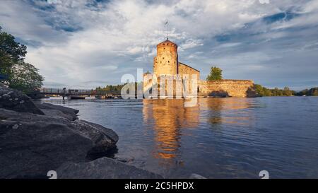 Olavinlinna Festung Burg eine der berühmtesten und alten Wahrzeichen in Finnland, Savonlinna. Stockfoto