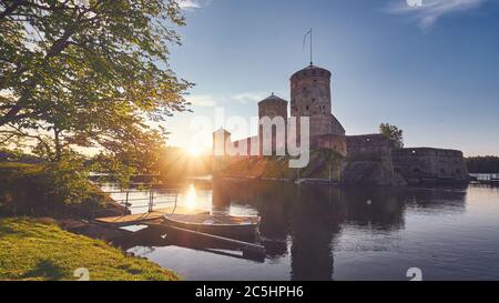 Olavinlinna Festung Burg eine der berühmtesten und alten Wahrzeichen in Finnland, Savonlinna. Stockfoto