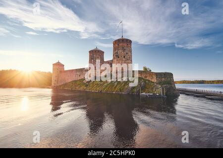 Olavinlinna Festung Burg eine der berühmtesten und alten Wahrzeichen in Finnland, Savonlinna. Stockfoto