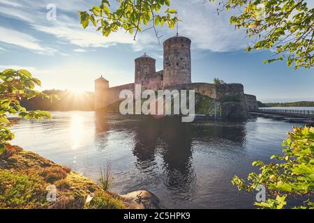 Olavinlinna Festung Burg eine der berühmtesten und alten Wahrzeichen in Finnland, Savonlinna. Stockfoto