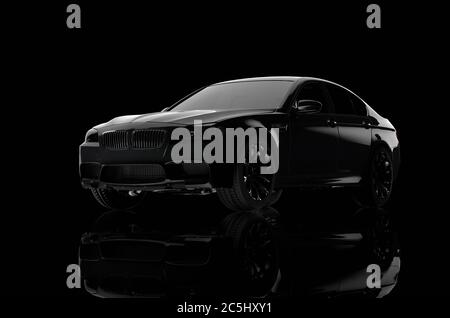 3D-Rendering eines Luxuswagens auf schwarzem Hintergrund Stockfoto