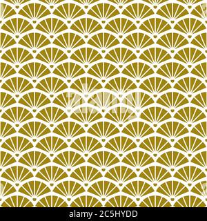 Geometrische Retro-Hintergrund mit Gold-Fans, Art-Deco nahtlose Gold-Muster in 1920er-Stil, Chinoiserie-Stil. Vektorgrafik Stock Vektor
