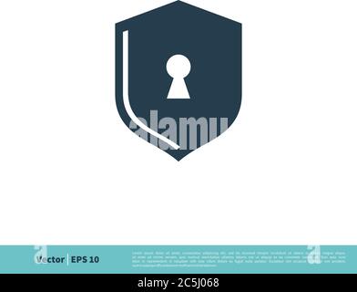 Schild und Vorhängeschloss Symbol Vektor Logo Vorlage Illustration Design. Vektor EPS 10. Stock Vektor