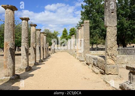 Griechenland Olympia, antike Ruinen des Palaestra, Gebiet, in dem Athleten für Ringen in Olympia, Geburtsort der olympischen Spiele - UNESCO w trainiert Stockfoto