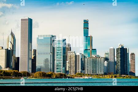 Skyline von Chicago vom Lake Michigan Stockfoto