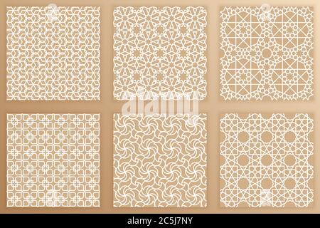 Arabisch geometrische nahtlose Muster gesetzt. Arabeske Hintergründe. Vektor-Illustration von kachelbaren islamischen Kunsttexturen für Ihre Design-Projekte Stock Vektor