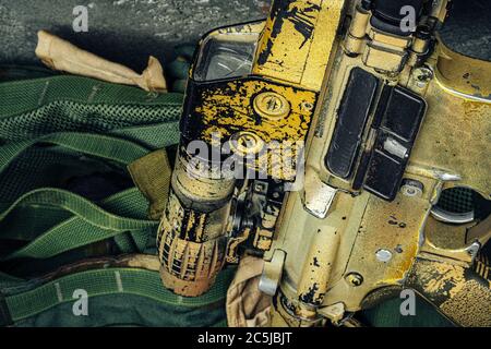 Moderne Waffenserie. US Army Sturmgewehr, Nahaufnahme. Stockfoto