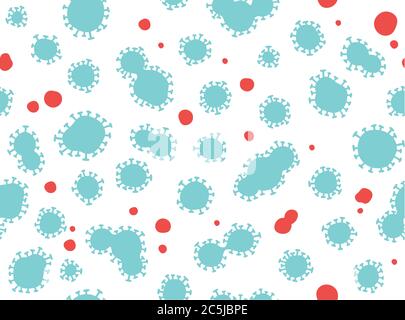 Corona Virus (COVID-19) Nahtloses Vektor Muster Illustration Design, in blauen und roten Farben. Stock Vektor