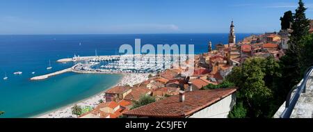 Blick über Altstadt und Hafen, Menton, Provence-Alpes-Cote d ' Azur, Frankreich, Europa Stockfoto