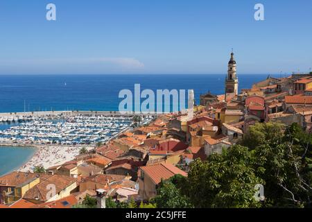 Blick über Altstadt und Hafen, Menton, Provence-Alpes-Cote d ' Azur, Frankreich, Europa Stockfoto