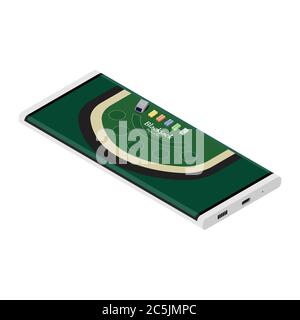 Casino und Glücksspiel Konzept. Online-Glücksspiel. Smartphone mit Blackjack Tisch Stock Vektor