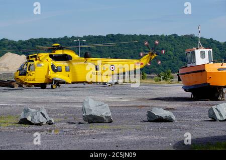 Westland Sea King XZ589, Bangor, Menai Strait, Nordwales. Stockfoto