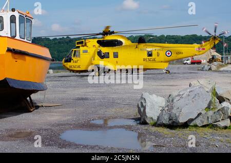 Westland Sea King XZ589, Bangor, Menai Strait, Nordwales. Stockfoto