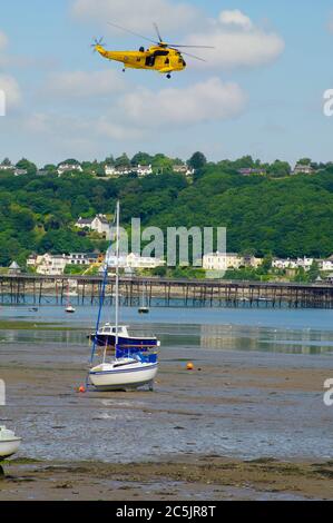 Westland Sea King XZ589, Bangor, Menai Strait, Nordwales. Stockfoto