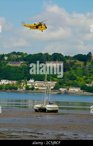 Westland Sea King XZ589, Bangor, Menai Strait, Nordwales. Stockfoto