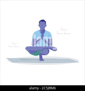 Junger Mann mit Yoga-Pose auf dem Boden. Stock Vektor