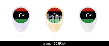 Kartenmarkierungen mit Flagge Libyens, 3 Farbvarianten. Stock Vektor