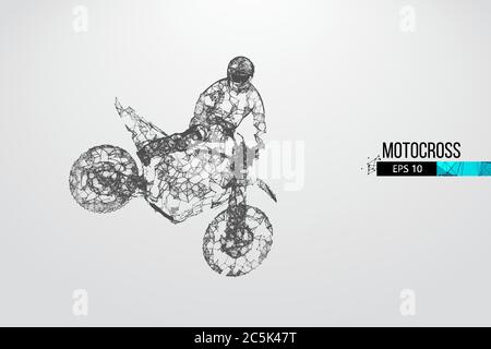 Abstrakte Silhouette eines Drahtmodell Motocross-Fahrer aus Partikeln auf dem weißen Hintergrund. Bequeme Organisation der eps-Datei. Vektorgrafiken. T Stock Vektor