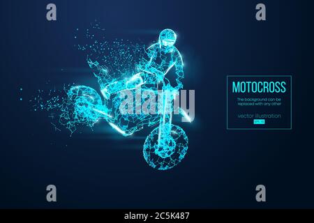 Abstrakte Silhouette eines Wireframe Motocross-Fahrer aus Partikeln auf dem blauen Hintergrund. Bequeme Organisation der eps-Datei. Vektorgrafiken. Th Stock Vektor