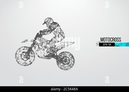 Abstrakte Silhouette eines Drahtmodell Motocross-Fahrer aus Partikeln auf dem weißen Hintergrund. Bequeme Organisation der eps-Datei. Vektorgrafiken. T Stock Vektor