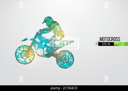 Abstrakte Silhouette eines Drahtmodell Motocross-Fahrer aus Partikeln auf dem weißen Hintergrund. Bequeme Organisation der eps-Datei. Vektorgrafiken. T Stock Vektor