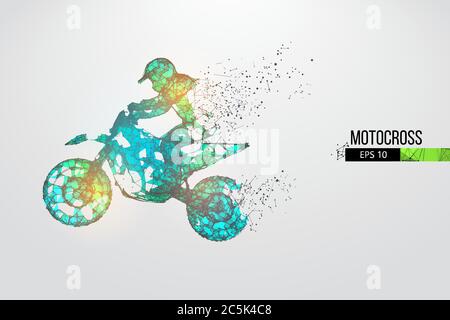 Abstrakte Silhouette eines Drahtmodell Motocross-Fahrer aus Partikeln auf dem weißen Hintergrund. Bequeme Organisation der eps-Datei. Vektorgrafiken. T Stock Vektor